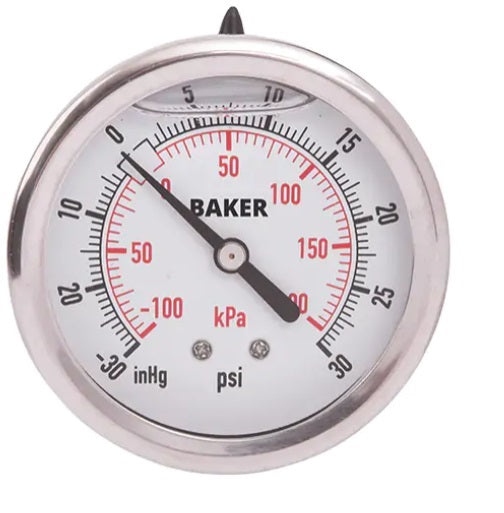 4" PRESSURE DIAL -30Hg / 30 PSI REAR ,25"