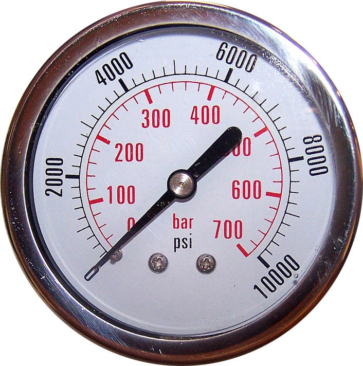Cadran à pression 2,5" 10 000 PSI arrière centre ,25"